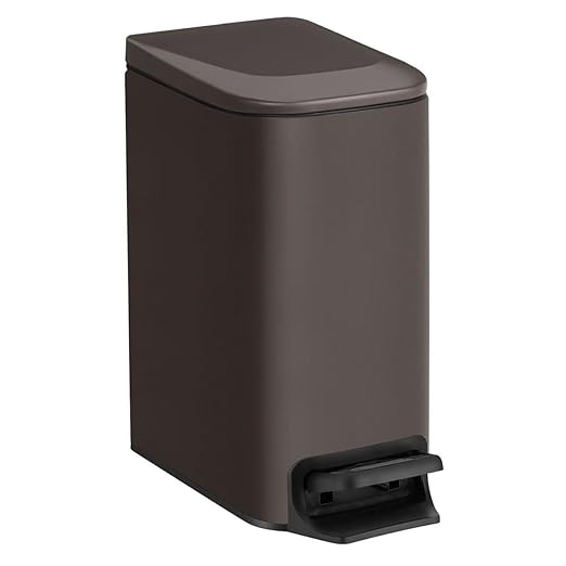 TIPGO Slim Bathroom Trash Can with Lid Soft Close Step Pedal 6 Liter / 1.6 Gallon Stainless Steel Trash Bin Small Garbage Cans for Bedroom Office Kitchen (Brown)