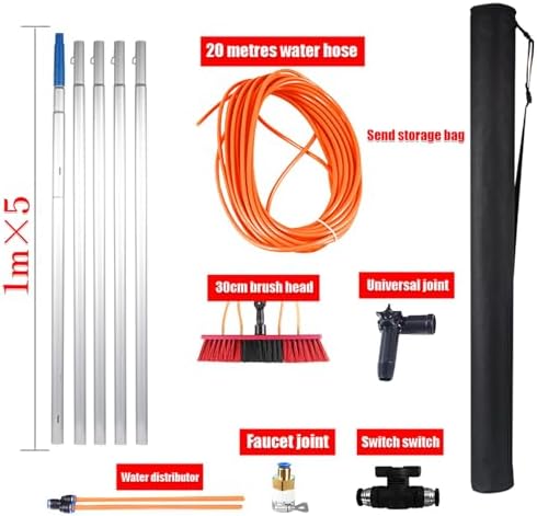 Glass Cleaning Brush Home Water Fed Telescopic Pole Kit Solar Panel Brush Rotating for Photovoltaic PanelTelescopic Solar Panel Cleaning Brush with Water Fed Aluminum Alloy Pole 5m Extendab