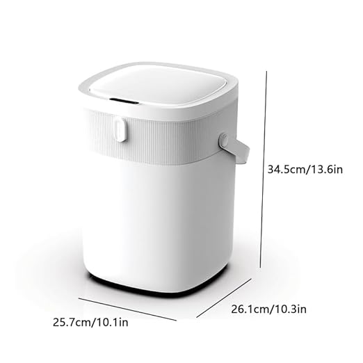 Automatic Motion Sensor Bathroom with Covered Trash Can One Smart Plastic Trash Cans Suitable for Bathrooms Offices Bedrooms Living Rooms (White)