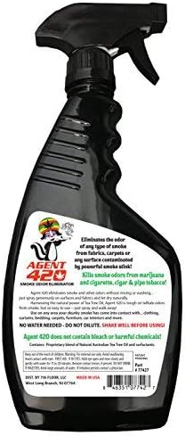 Agent 420-22 oz Odor Destroying Spray for Eliminating Cigarette Smoke or Most Unwanted Odors in Your House Car or Apartment - Freshen Up The “Place” [Tea Tree Oil]