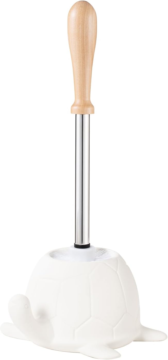 Turtle Base Toilet Brush and Holder Set - Ceramic Toilet Bowl Cleaner Brush DIY-Paintable Toilet Base Bathroom Brush for Home &amp Commercial Use - White
