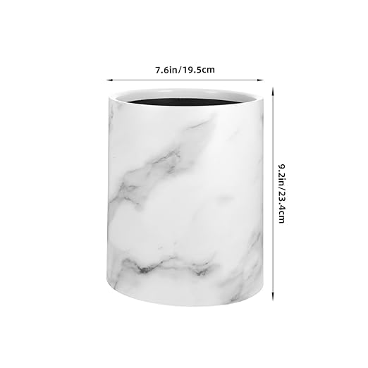Ciieeo Marble Bathroom Trash Can - Plastic Waste Bin for Living Room - White Garbage Container