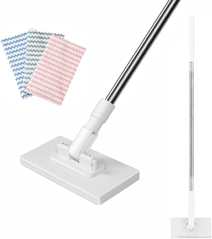 2026 Snap Grip Mini Mop Upgraded with 10 Pads| Zero Touch Hands-Free Cleaning Mop|27.5” &amp 36.5” Adjustable Handle Flat Dust Mop for BathroomCornersWindows|No Wash Wet &amp Dry Use (36.5”White)