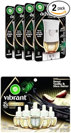 Air Wick Advanced Plug In Scented Oil Warmer (Pack of 4 Gadget Only) + 5ct Vibrant Refills Sweet Vanilla &amp Shea Butter