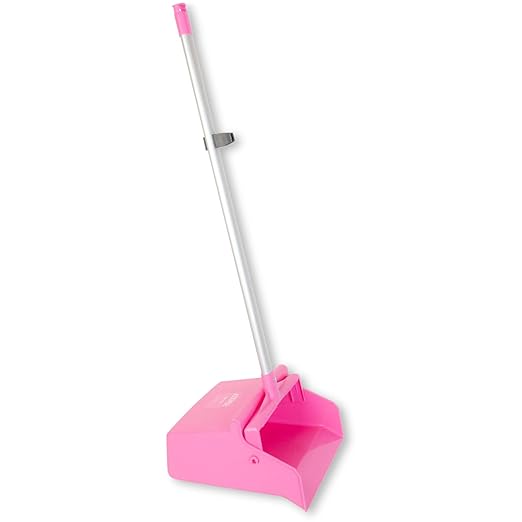 SPARTA Upright Dustpan with Aluminum Handle Serrated Edge for Broom Combing Secure Yoke Lock with Easy Storage Hanging Hole for Commercial Cleaning Plastic 30 Inches Pink (Pack of 6)