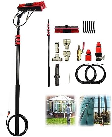 Glass Cleaning Brush Home Water Fed Telescopic Pole Kit Solar Panel Brush Rotating for Photovoltaic Panel3.6m-10.8m Extendable Water Fed Pole Kit for Professional Solar Panel &amp Window Clean