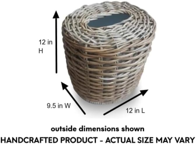 The Basket Lady Drop-in Oval Wicker Waste Basket with Removable Metal Liner Serene Grey 12 L x 9.5 W x 12 H 3 Gallon Capacity