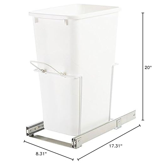 HandyCT KV Single Waste Slide Out Bins 20qt White 20-1/8D x 8-3/8W