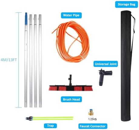 Glass Cleaning Brush Home Water Fed Telescopic Pole Kit Solar Panel Brush Rotating for Photovoltaic PanelWindow Cleaning Pole Water Fed Telescopic Brush Photovoltaic Panel Cleaning Tool 55