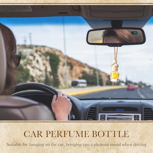 Zubebe 500 Pcs Hanging Car Diffuser Bottles Bulk 5 Styles Empty Glass Refillable Air Freshener Bottles with Wooden Cap for Perfume Essential Oils Fragrance Aromatherapy Ornament 8ml 10ml
