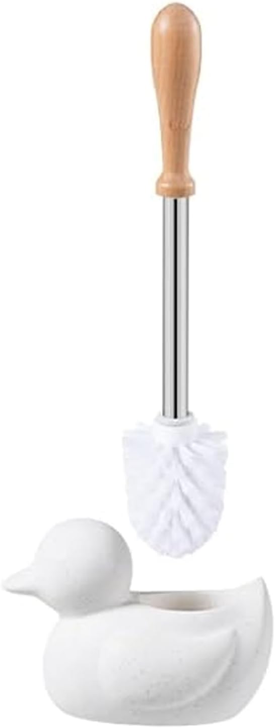 White Toilet Brush and Holder SetCute Duck Bathroom Decor Non-Slip Handle Toilet Bowl Brush Practical Bathroom Accessories Cleaning Tools Set