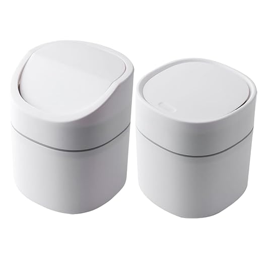 2pcs Small Desktop Trash Can with Lid Odorless Wear-Resistant Plastic Wastebasket for Kitchen Living Room Bathroom Office Compact Garbage Container for Home Use