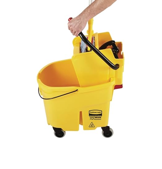 Rubbermaid Commercial Products WaveBrake 26 Qt. Side-Press Mop Bucket and Wringer Combo on Wheels Yellow for Professional/Industrial/Business Heavy-Duty Floor Cleaning/Mopping