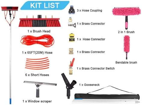 Glass Cleaning Brush Home Water Fed Telescopic Pole Kit Solar Panel Brush Rotating for Photovoltaic PanelTelescopic Window Cleaner - Extendable Water Fed Brush Kit with Pole 9-10m and35cm B