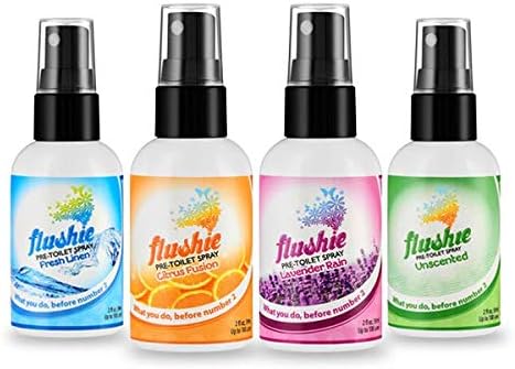 Flushie Pre-Toilet Spray 1oz Assorted Mix 4-Pack and 16oz Refill Lavender Bundle