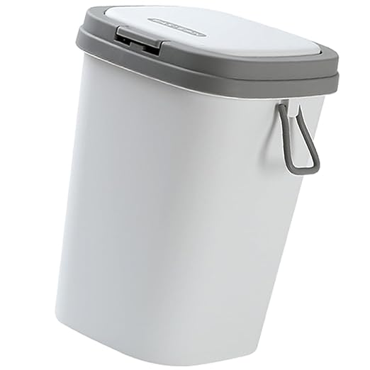 Press-Type Trash Can with Lid 13L Gray Plastic Garbage Bin for Bathroom Kitchen Living Room Household Wastebasket with Cover Nordic Style Large Capacity