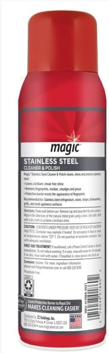 Magic Stainless Steel Cleaner &amp Polish Spray 17 oz Bundle with Microfiber Cloth - Foaming Formula for Easy Cleaning of Appliances Sinks and Chrome Surfaces - Gift Set (3 Items)