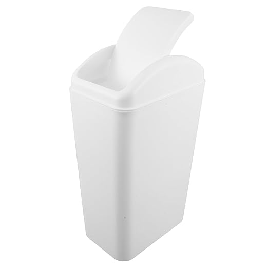 Alipis Plastic Trash Can with Swing Lid Space-Saving Slim Garbage Bin Bathroom Waste Basket Recycling Bin for Kitchen Bathroom Bedroom