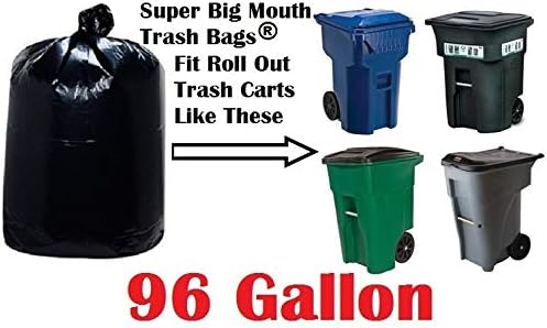 96 Gallon Super Big Mouth Trash Bags 30-Pack Plus 3 Free Rubber Tie Down Bands