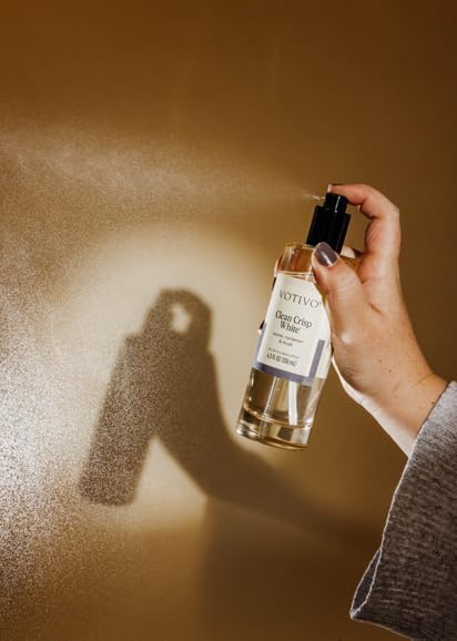 Votivo Clean Crisp White 4.3 oz Room &amp Linen Spray | Luxurious Cotton Scented Air Freshener for Linens &amp Living Areas | Premium Long Lasting Fragrance