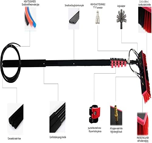 Glass Cleaning Brush Home Water Fed Telescopic Pole Kit Solar Panel Brush Rotating for Photovoltaic PanelTelescopic Window Cleaning Pole with Brush - 7.2M Extendable Water Fed Cleaner for S