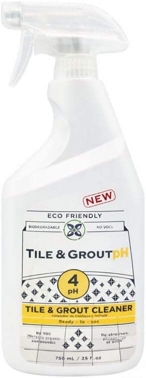 Tile &amp Grout pH – Eco-Friendly Acidic Tile &amp Grout Cleaner (pH 4) – Removes Hard Water Soap Scum &amp Grime – No VOCs Biodegradable 25 fl oz