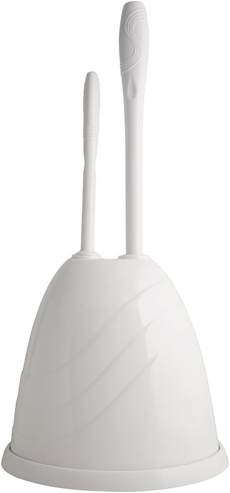 PlumbCraft Heavy-Duty Plunger Toilet Brush and Caddy 7506400 Versatile Bathroom Accessory Set and Apartment Must-Have Toilet Plunger and Brush Set with Durable Hiding Caddy for Sanitary Storage