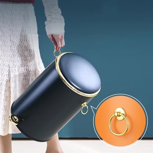 Trash Cans Wastebasket Round Stainless Steel Trash Can with Lid Soft-Close Pedal Trash Can with Side Handle Removable Liner for Living Room Bedroom Bathroom