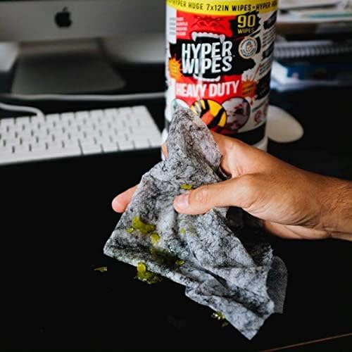 Hyper Wipes 2 Pack Heavy Duty Hand &amp Tool Cleaning Wipes 8x12 Size Multi-Surface Cleaning Wipes Degreasing All Purpose Cleaner Bathroom Mechanic Work Surface Wipes 180 Count Canister