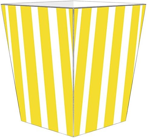 Marye-Kelley WB8419 - Yellow Stripe with Navy Monogram Wastepaper Basket
