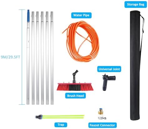 Glass Cleaning Brush Home Water Fed Telescopic Pole Kit Solar Panel Brush Rotating for Photovoltaic PanelSolar Panel Cleaning Brush and Water Fed Pole Kit 5 12m Pole 30/50cm Brush Outdoor W