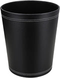 KINGFOM Classic Pu Leather Trash Can Wastebasket Small Garbage Container Can for Bathrooms Powder Rooms Kitchens Home Office and and High Class Hotel Round Black