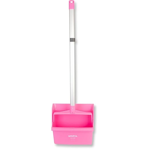 SPARTA Upright Dustpan with Aluminum Handle Serrated Edge for Broom Combing Secure Yoke Lock with Easy Storage Hanging Hole for Commercial Cleaning Plastic 30 Inches Pink (Pack of 6)