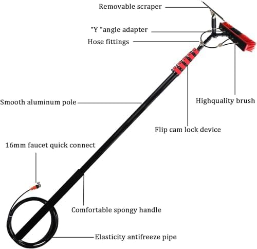Glass Cleaning Brush Home Water Fed Telescopic Pole Kit Solar Panel Brush Rotating for Photovoltaic PanelWindow Cleaning Brush Window Cleaning Washing Pole Cleaner Kit 3.6-11M Water/Hose Fe