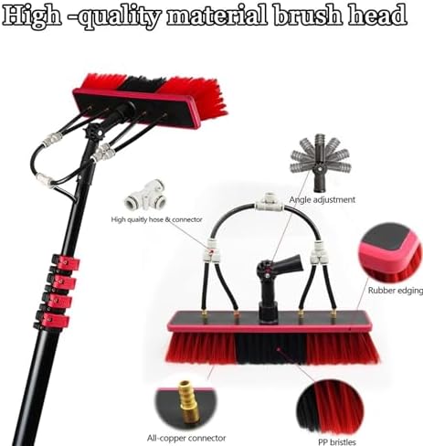 Glass Cleaning Brush Home Water Fed Telescopic Pole Kit Solar Panel Brush Rotating for Photovoltaic PanelAdjustable Solar Panel Cleaning Brush and Pole Window Cleaner Brush Water Fed Pole K