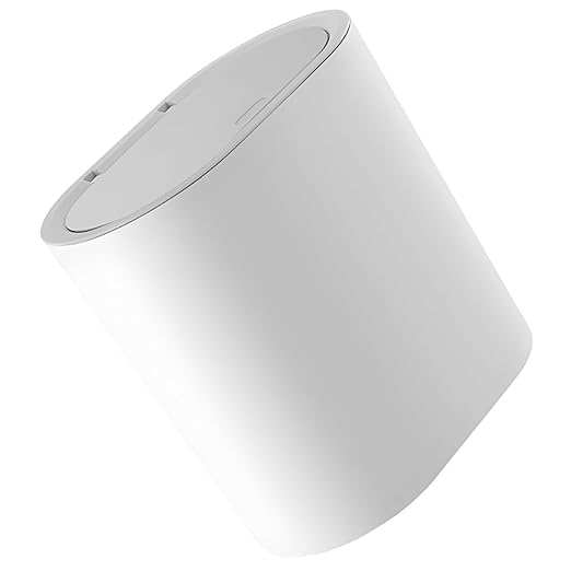 8l Large Capacity Trash Can with Press Lid Grey-White Plastic Wastebasket for Bathroom Kitchen Bedroom Narrow Space Use