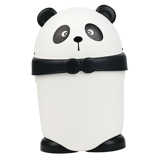 Cartoon Panda Trash Can with Cover for Small Compact Garbage Bin with Odor Prevention Cute Animal Wastebasket for Office Kitchen Bedroom Use