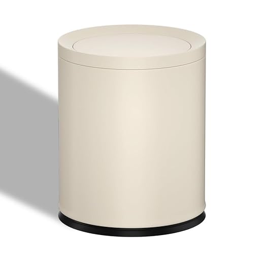 2.6 Gallon/10L Metal Trash Can with Swing Lid Double BucketRound Waste BasketBlackModernElegant Garbage canfor BathroomLiving RoomKitchenOfficeHomeBedroom(12L-White)
