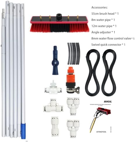 Glass Cleaning Brush Home Water Fed Telescopic Pole Kit Solar Panel Brush Rotating for Photovoltaic PanelTelescopic Window Cleaner Kit - 5.4M Water Fed Brush with Extendable Pole for Solar