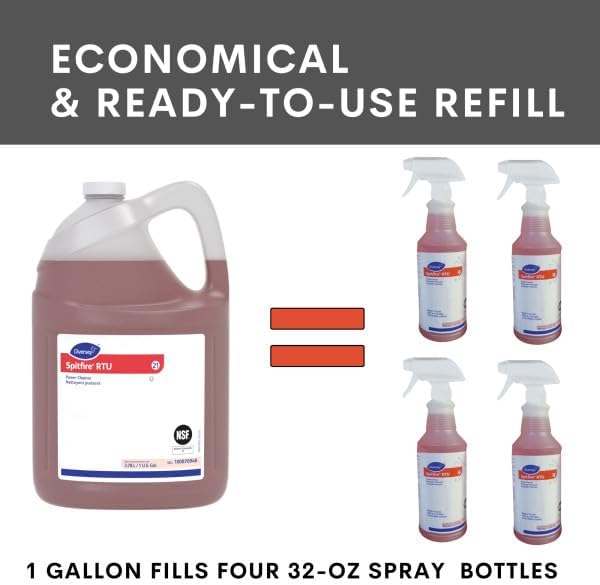Spitfire Diversey SC 100870948 RTU Liquid Power All-Purpose Cleaner Heavy Duty Degreaser for Shops &amp Kitchens Pine Scent Ready-to-Use Refill 1-Gallon (Pack of 4)
