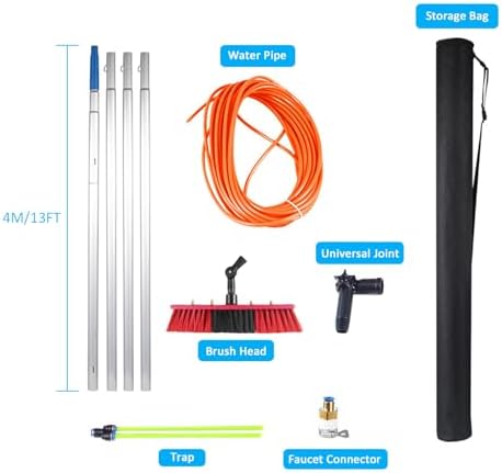Glass Cleaning Brush Home Water Fed Telescopic Pole Kit Solar Panel Brush Rotating for Photovoltaic PanelSolar Panel Cleaning Brush and Pole Kit 5-12m Water Fed Pole with 30/50cm Water Bru