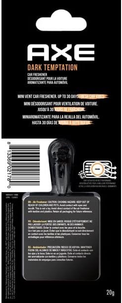 AXE Air Freshener Mini Vent Clip Odor Eliminator Air Purifier Provides A Long Lasting Scent (0.7 Fl Oz (Pack of 4) Dark Temptation)