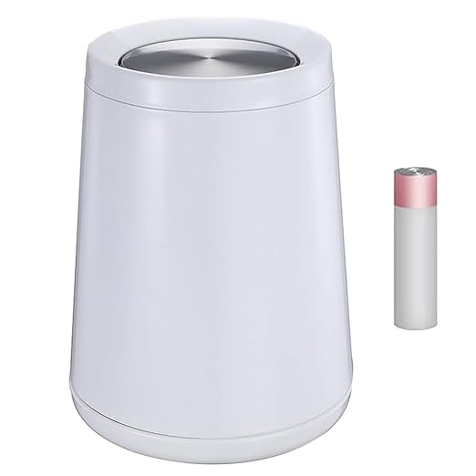 2.6 Gallon Bedroom Trash Can with tainless Steel LidBusiness Trash BinElegant Garbage CanWhite Waste Basket for Bathroom itchen Living Room Office Hotel Cafe