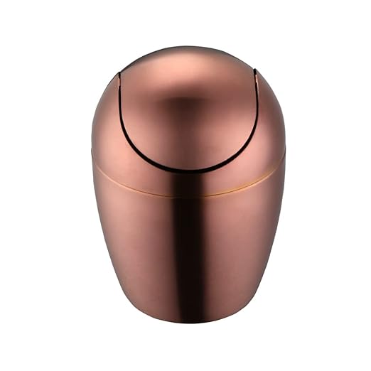 Buyer Star Mini Desktop Trash Can with Swing Lid 18/10 Stainless Steel Counter Top Garbage Bin Egg Shaped Metal Waste Bin (Rose Gold 0.4 Gallon)