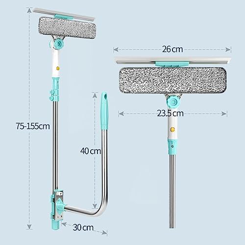 Window Cleaner Squeegee External Window Washer U Shape Window Cleaner Window Squeegee with Long Handle for Car Windshield Tiles Wall Clean (Horizontal Head)