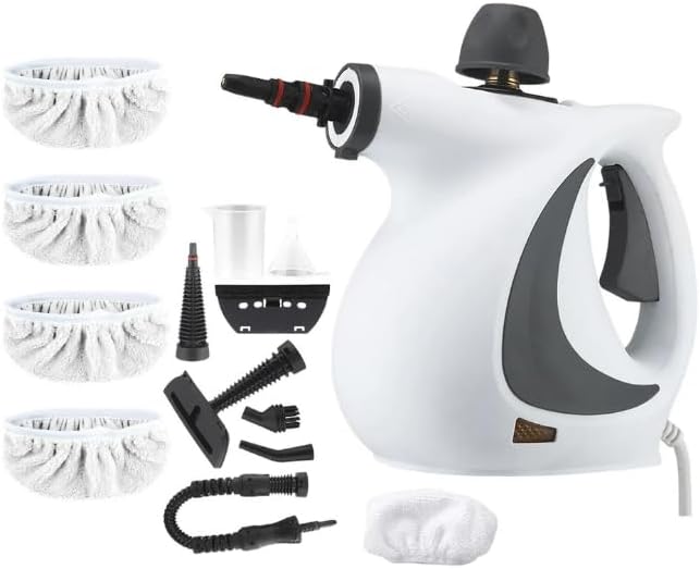 Steam Disinfection Cleaner–Handheld Multi-Purpose Steamer with 8 Accessories Powerful 1500W Steam Child Lock &amp Safety Cap for Home Kitchen Appliances（1 Set Steam Cleaner+4 Fiber Cloths）