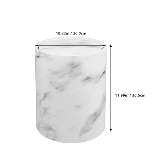 Veemoon Marble Pattern Trash Can 15L Flip Lid Plastic Waste Basket for Kitchen Bathroom Office Home Round Garbage Bin with Double Layer Cover