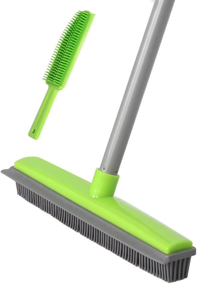 Rubber Broom and Pet Hair Removal Brush Set for Carpet Fur Remover Broom with Squeegee for Wooden Floor Detailing Lint Remover Brush for Pet Dog Cat Hair Car Interior