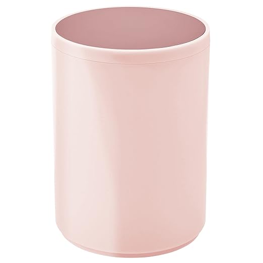 mDesign Plastic Small Slim Round 1.7 Gallon/6.5 Liter Trash Can with Removable Swing Lid - Light Pink/Rosette Pink
