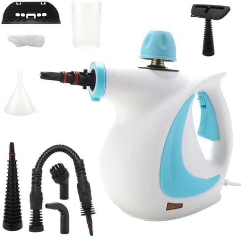 Multi-Purpose Handheld Steam Cleaner 350ml Pressurized Steamer with 9 Accessories for Home Floor Upholstery Grout &amp Car Cleaning - Powerful &amp Versatile